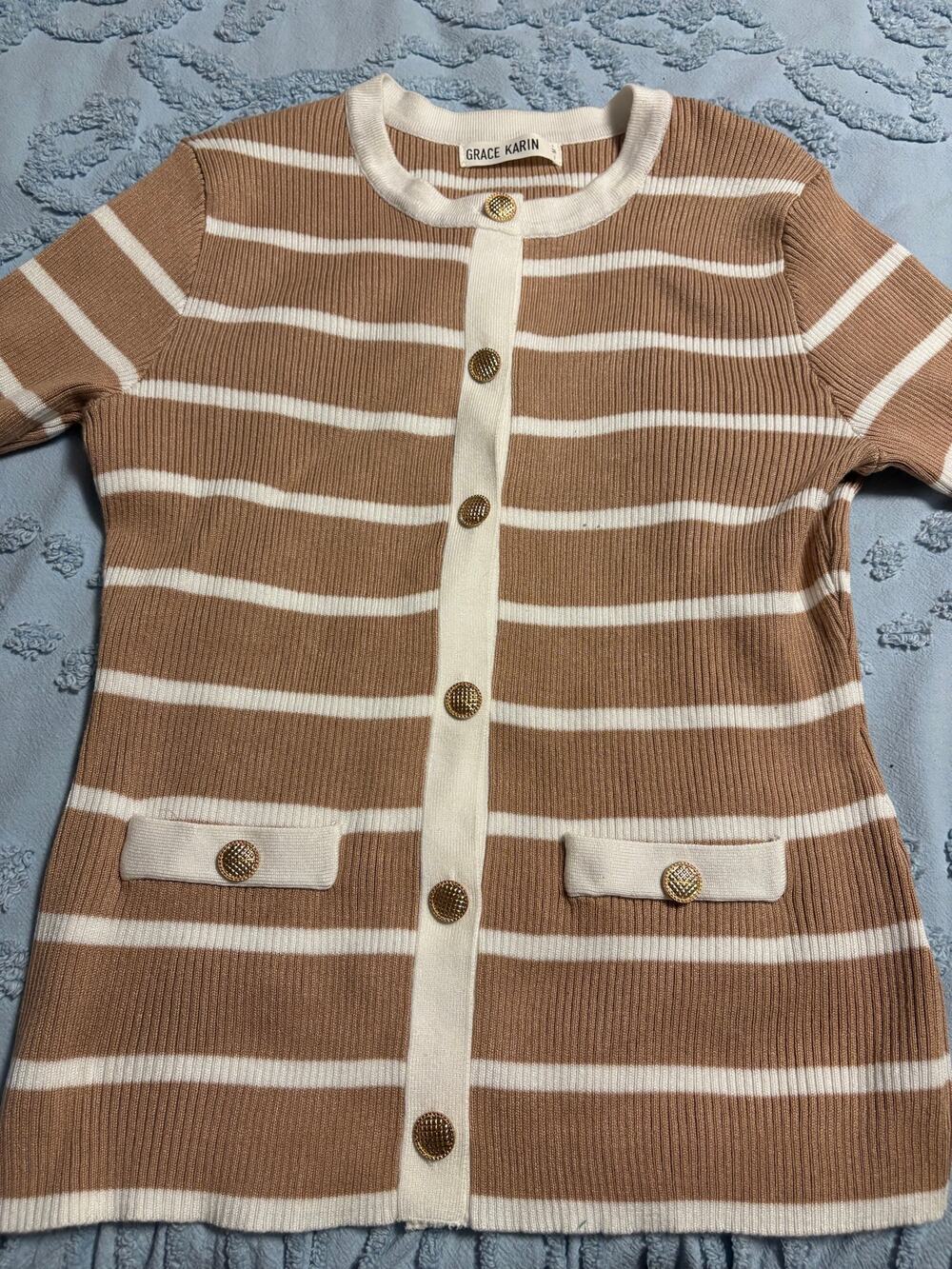 Grace Karin Striped Front Button Cardigan Size Medium